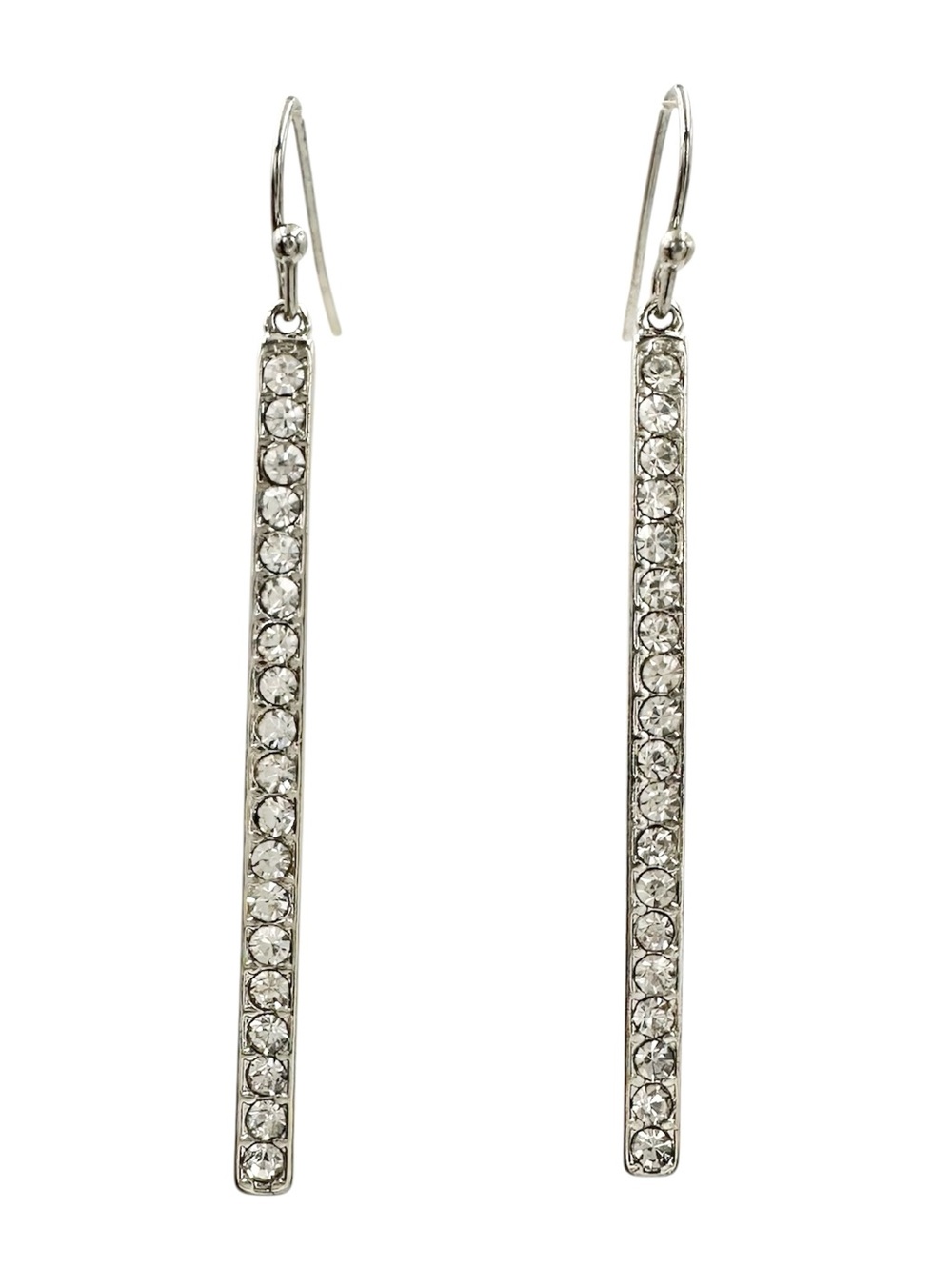 Silver Tone Rhinestone Line Simple Bling Dangle Earrings